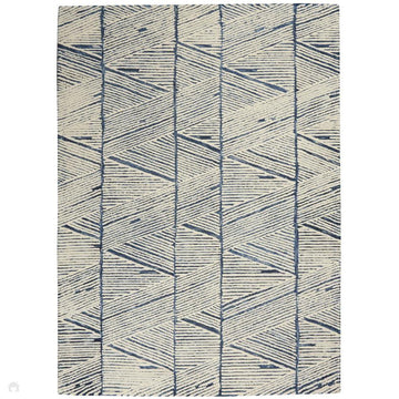 Colorado CLR01 Modern Linear Hand-Woven Hi-Low Soft Textured Wool Loop Pile White/Blue Rug-Nourison-Rug Love - The Most Loved Rug Store
